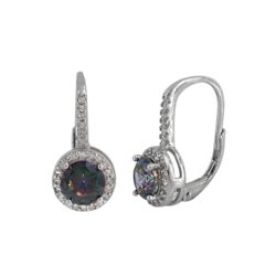 Mystic Quartz Round Halo CZ Leverback Earrings